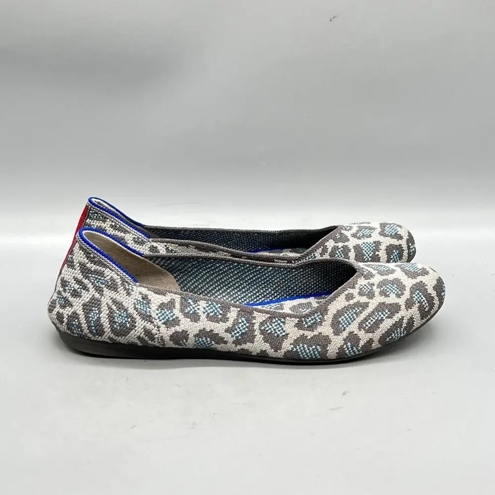 Rothy's Shoes Womens 7.5 Multicolor Leopard Knit The Flat Ballet Slip On Comfort